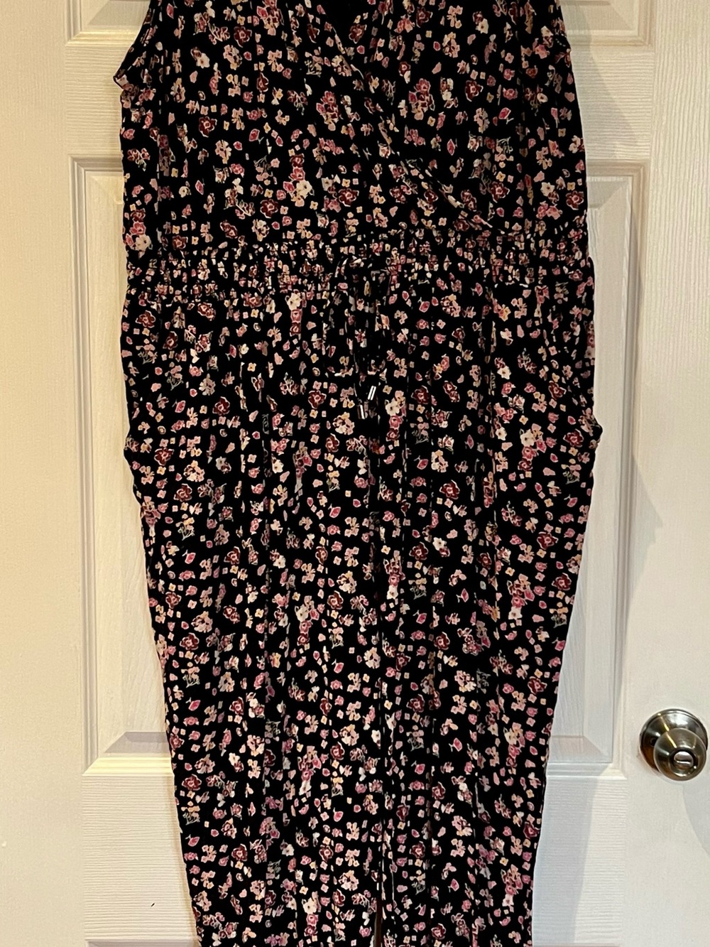 Floral Black and Pink/Purple Drawstring Jumpsuit